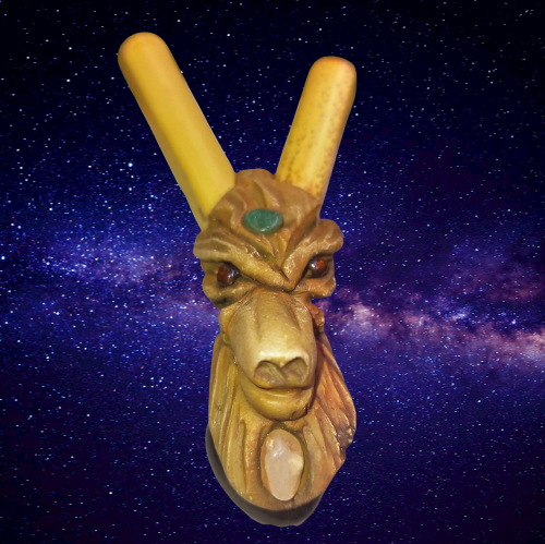 Kuripe de Bambu Totem do LOBO Amuleto com Pedras poderosas
