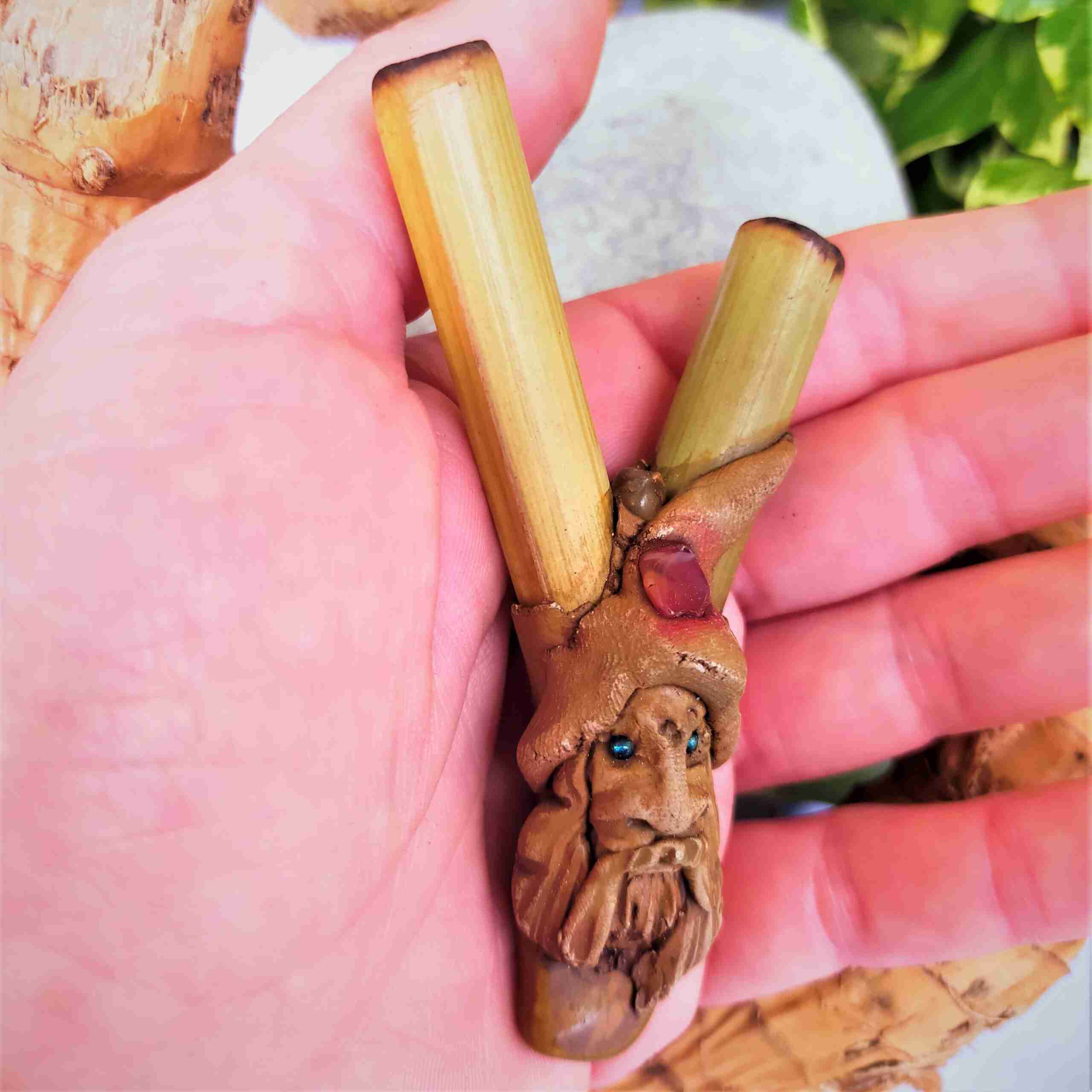 Kuripe de Bambu Totem Mago Goblin Pedras Amuleto poderoso